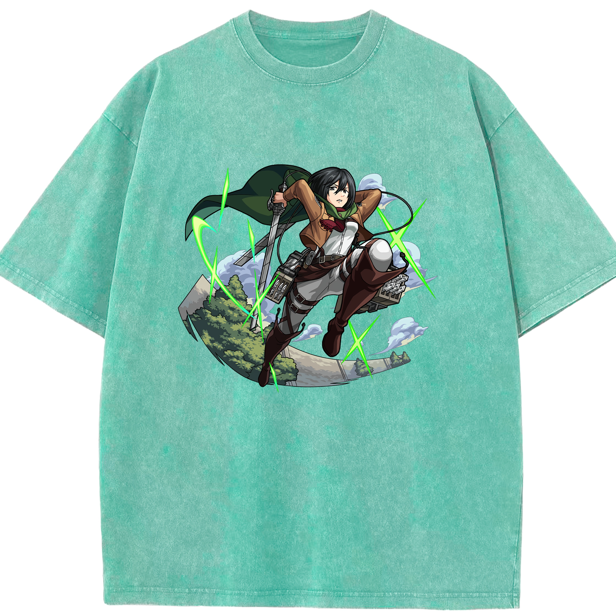 （画像用） 進撃の巨人 ミカサ·アッカーマン Attack on Titan Mikasa Ackerman 綿100% ヴィンテージ風 半袖Tシャツ（フロントプリント）